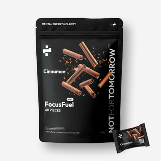 NOTFORTOMORROW FocusFuel Cinnamon pouch, 60 pieces, black bag with cinnamon sticks and a single sachet
