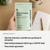 Næringsindhold: Alle 8 B-vitaminer, med B6 som pyridoxal-5-phosphat. Med methylcobalamin (B12) og L-5-MTHF-folat. Plus cholin og inositol.