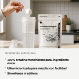 Información nutricional: 100% creatina monohidrato pura, ingrediente único. Ultramicronizada para mezclar con facilidad. Sin rellenos ni aditivos.