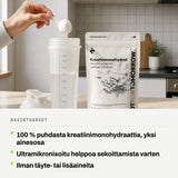 Ravintoarvot: 100 % puhdasta kreatiinimonohydraattia, yksi ainesosa. Ultramikronisoitu helppoa sekoittamista varten. Ilman täyte- tai lisäaineita.