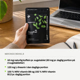Næringsindhold: 40 mg naturlig koffein pr. sugetablet (80 mg pr. daglig portion på 2 sugetabletter). 120 mg L-theanin i den daglige portion. 100 % NRV vitamin B6 og 192 % NRV vitamin B12 pr. daglig portion.