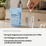 Información nutricional: 80 mg de magnesio por comprimido (21% VRN). Con hidrógeno molecular (H2). Comprimido efervescente ultrafino y de disolución rápida.