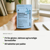 Brusetablet: Fri for gluten, laktose og kunstige farvestoffer. 60 tabletter per pakke.