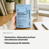 Poretabletti: Gluteeniton, laktoositon ja ilman keinotekoisia väriaineita. Pakkauksessa 60 tablettia.