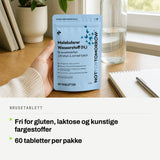 Brusetablett: Fri for gluten, laktose og kunstige fargestoffer. 60 tabletter per pakke.