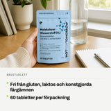 Brustablett: Fri från gluten, laktos och konstgjorda färgämnen. 60 tabletter per förpackning.