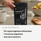 Valeurs nutritionnelles: 251 mg de magnésium élémentaire. 7 formes de magnésium. Avec de la vitamine C.