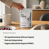 Nährwertangaben: 30 mg elementares Zink pro Kapsel. Zink als Zinkpicolinat. Vegane pflanzliche Kapsel (HPMC).