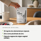 Información nutricional: 30 mg de zinc elemental por cápsula. Zinc como picolinato de zinc. Cápsula vegana de origen vegetal (HPMC).