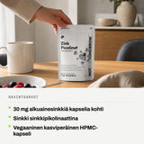 Ravintoarvot: 30 mg alkuainesinkkiä kapselia kohti. Sinkki sinkkipikolinaattina. Vegaaninen kasviperäinen HPMC-kapseli.